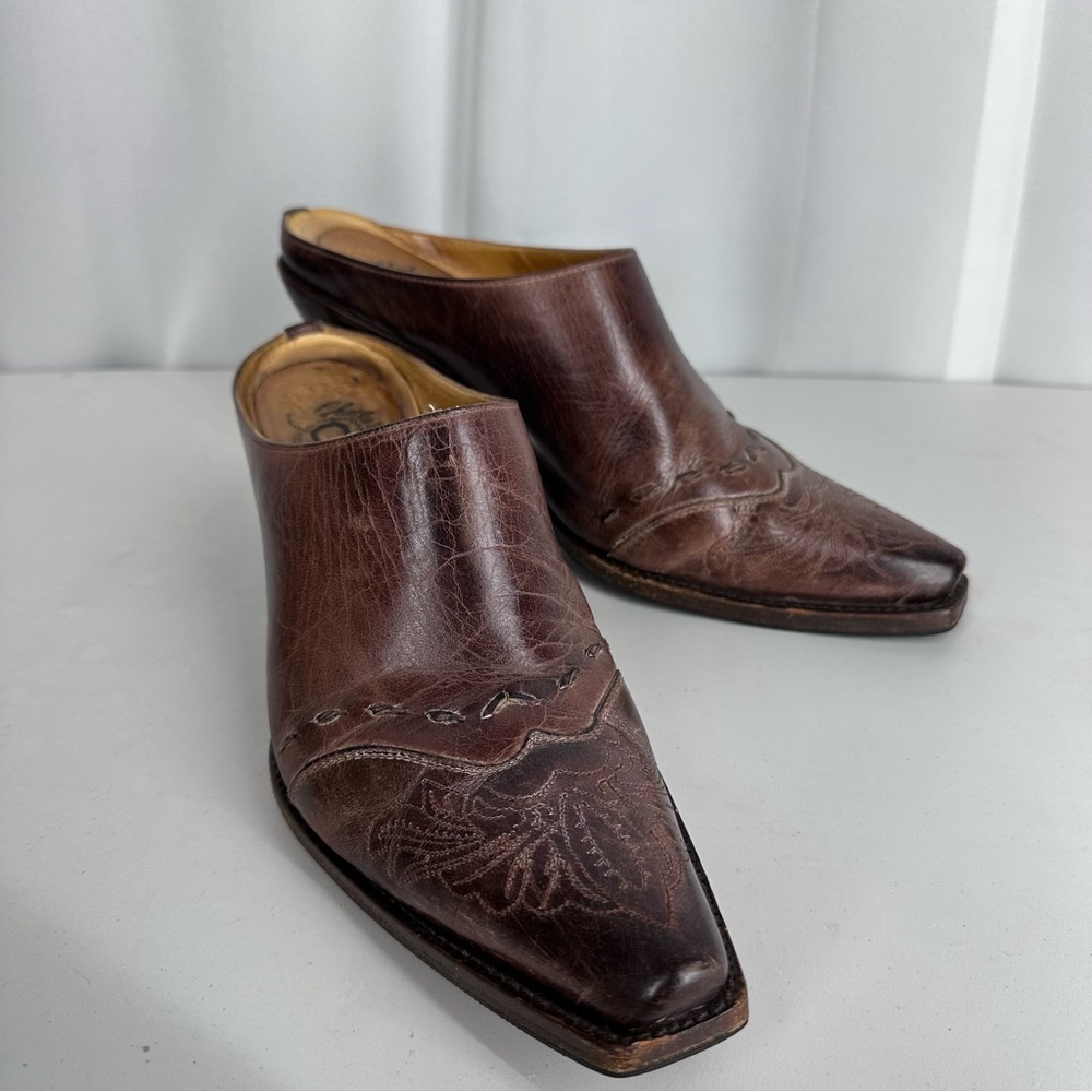 Lucchese‎ Charlie 1 Horse Womens 10 B Shoes Western Mules Slip On Brown Leather